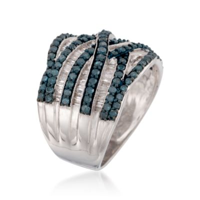 1.56 ct. t.w. Blue and White Diamond Crossover Ring in Sterling Silver &mdash; Alt Image 3