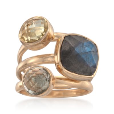Set of Three 3.30 ct. t.w. Multi-Gemstone Rings in 18kt Over Sterling &mdash; Alt Image 1