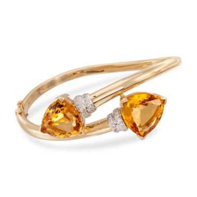 C. 1980 Vintage 22.75 ct. t.w. Citrine and .60 ct. t.w. Diamond Bypass Bangle Bracelet in 18kt Yellow Gold. 6.5" &mdash; Alt Image 1