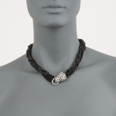 Black Spinel Multi-Strand Panther Necklace With 2.90 ct. t.w. Black and White Sapphires and .25 ct. t.w. Emeralds in Sterling Silver. 17" &mdash; Alt Image 2