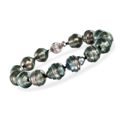 10-12mm Black Tahitian Pearl Bracelet in 14kt White Gold &mdash; Alt Image 1