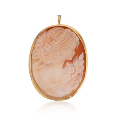 C. 1980 Vintage Shell Cameo Pin Pendant in 14kt Yellow Gold &mdash; Alt Image 1