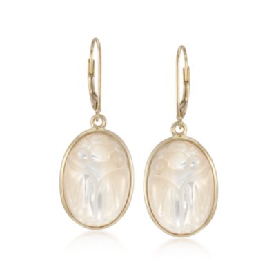 Mother-Of-Pearl Scarab Drop Earrings in 14kt Yellow Gold &mdash; Alt Image 1