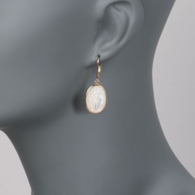 Mother-Of-Pearl Scarab Drop Earrings in 14kt Yellow Gold &mdash; Alt Image 2