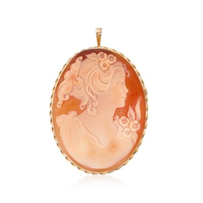 C. 1980 Vintage Carved Shell Cameo Pin Pendant in 14kt Yellow Gold   &mdash; Alt Image 1