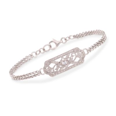 Edwardian-Style White Topaz and Diamond Bracelet in Sterling Silver &mdash; Alt Image 1
