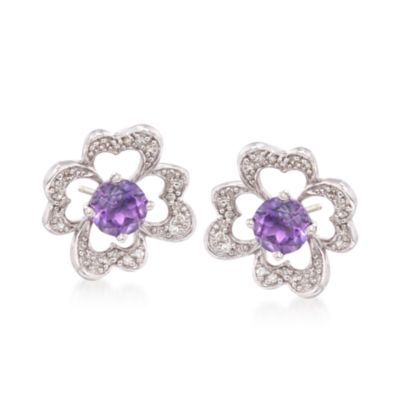Set of .90 ct. t.w. Amethyst Stud Earrings With .15 ct. t.w. Floral Diamond Earring Jackets in Sterling Silver &mdash; Alt Image 1