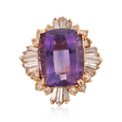 C. 1980 Vintage 8.85 Carat Amethyst Ring With 1.45 ct. t.w. Diamonds in 14kt Yellow Gold. Size 6 &mdash; Alt Image 1