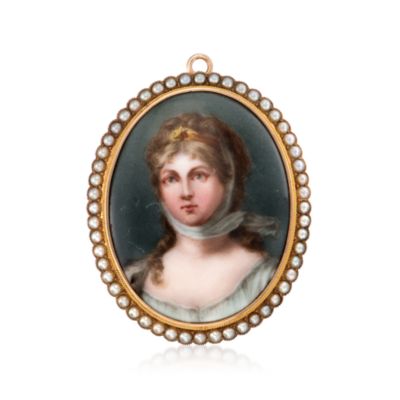 C. 1950 Vintage Woman's Portrait Pin Pendant With Cultured Pearls in 14kt Yellow Gold &mdash; Alt Image 1