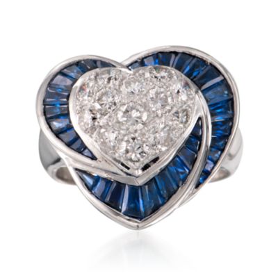 C. 1990 Vintage 3.00 ct. t.w. Sapphire and 1.50 ct. t.w. Diamond Heart Ring in 18kt White Gold. Size 8 &mdash; Alt Image 1