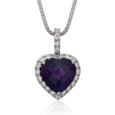 3.90 Carat Amethyst and .70 ct. t.w. CZ Heart Pendant Necklace in Sterling Silver. 18" &mdash; Alt Image 1