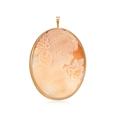 C. 1980 Vintage Carved Shell Cameo Pin Pendant in 14kt Yellow Gold &mdash; Alt Image 1