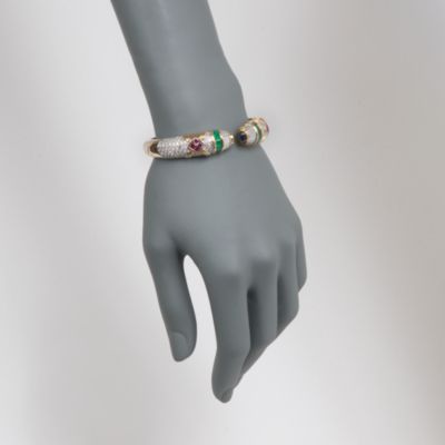 C. 1980 Vintage 6.00 ct. t.w. Multi-Gem and 6.90 ct. t.w. Diamond Cuff Bangle Bracelet in 18kt Yellow Gold. 7" &mdash; Alt Image 2
