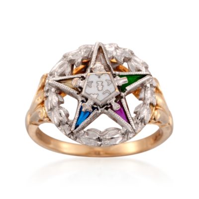 C. 1990 Vintage Multicolored Glass Eastern Star Ring in 14kt Yellow Gold. Size 6.25 &mdash; Alt Image 1