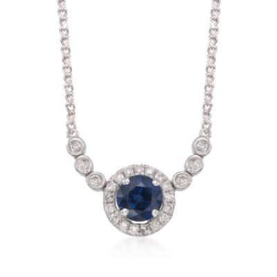 .65 Carat Sapphire and .15 ct. t.w. Diamond Necklace in 14kt White Gold. 18" &mdash; Alt Image 1