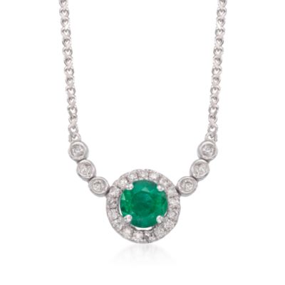 .45 Carat Emerald and .15 ct. t.w. Diamond Necklace in 14kt White Gold. 18" &mdash; Alt Image 1