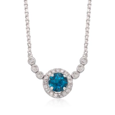 .60 Carat London Blue Topaz and .15 ct. t.w. Diamond Necklace in 14kt White Gold. 18" &mdash; Alt Image 1