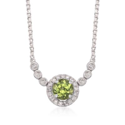 .55 Carat Peridot and .15 ct. t.w. Diamond Necklace in 14kt White Gold. 18" &mdash; Alt Image 1