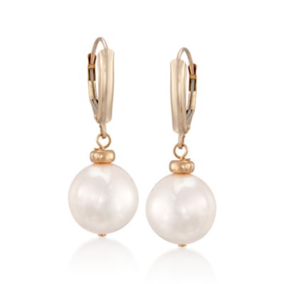 11.5-12mm Pearl Drop Earrings in 14kt Yellow Gold &mdash; Alt Image 1