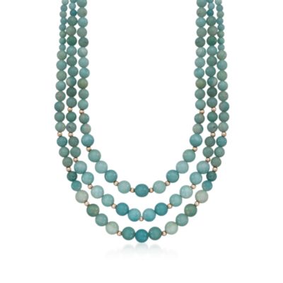 Triple-Strand Graduated Amazonite Bead Necklace in 14kt Yellow Gold &mdash; Alt Image 1