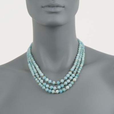 Triple-Strand Graduated Amazonite Bead Necklace in 14kt Yellow Gold &mdash; Alt Image 2