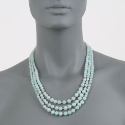 Triple-Strand Graduated Amazonite Bead Necklace in 14kt Yellow Gold &mdash; Alt Image 3