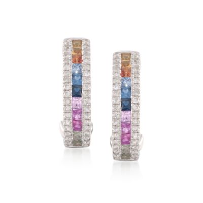 1.45 ct. t.w. Multicolored Sapphire and .40 ct. t.w. Diamond Half-Hoop Earrings in 14kt White Gold &mdash; Alt Image 1