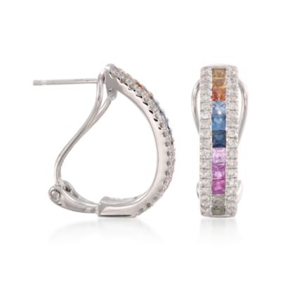 1.45 ct. t.w. Multicolored Sapphire and .40 ct. t.w. Diamond Half-Hoop Earrings in 14kt White Gold &mdash; Alt Image 3