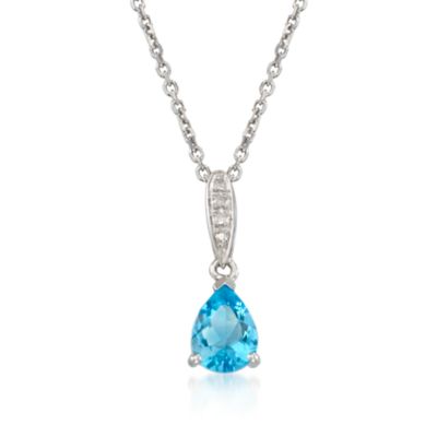 .99 Carat Blue Topaz and Drop Pendant Necklace With Diamonds in Sterling Silver. 18" &mdash; Alt Image 1