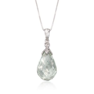 3.50 Carat Green Amethyst Briolette Pendant Necklace With Diamonds in 14kt White Gold. 18" &mdash; Alt Image 1