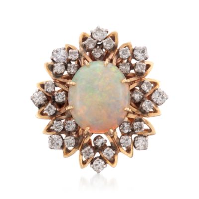 C. 1960 Vintage Opal and 1.50 ct. t.w.  Diamond Ring in 14kt Yellow Gold. Size 5.75 &mdash; Alt Image 1