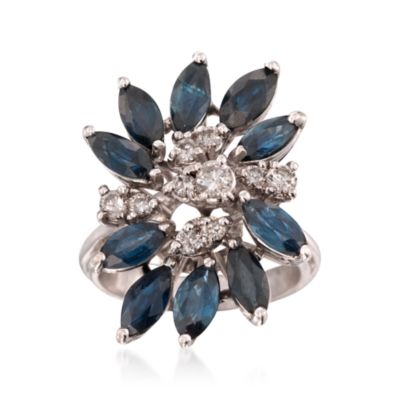 C. 1990 Vintage 2.40 ct. t.w. Sapphire and .35  ct. t.w. Diamond Ring in 14kt White Gold. Size 5 &mdash; Alt Image 1