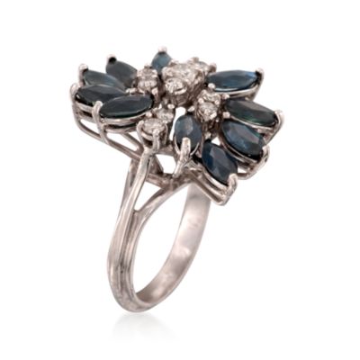 C. 1990 Vintage 2.40 ct. t.w. Sapphire and .35  ct. t.w. Diamond Ring in 14kt White Gold. Size 5 &mdash; Alt Image 3