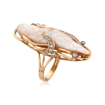 C. 1970 Vintage Baroque Pearl and .30 ct. t.w. Diamond Ring in 14kt Yellow Gold. Size 9.5 &mdash; Alt Image 3
