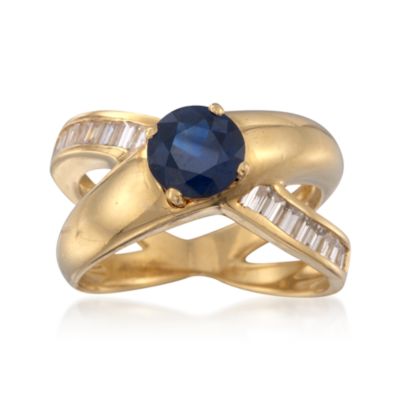 C. 1980 Vintage Jose Hess Sapphire and Diamond Ring in 18kt Yellow Gold. Size 7 &mdash; Alt Image 1