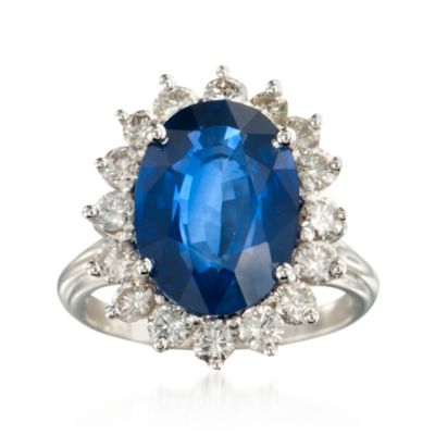 C. 1990 Vintage 5.85 Carat Sapphire and 1.30 ct. t.w. Diamond Ring in 18kt White Gold. Size 6 &mdash; Alt Image 1