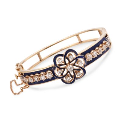 C. 1960 Vintage 2.25 ct. t.w. Floral Diamond Bangle Bracelet in 14kt Yellow Gold. 6" &mdash; Alt Image 1