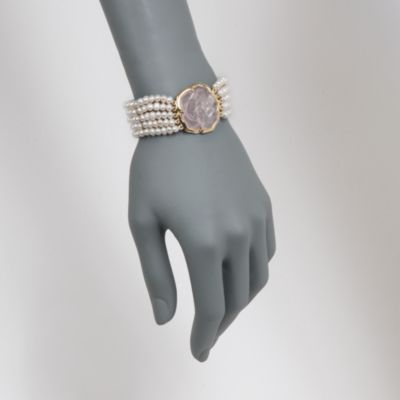 Cultured Pearl and Rose Quartz Flower Bracelet in 14kt Over Sterling &mdash; Alt Image 2