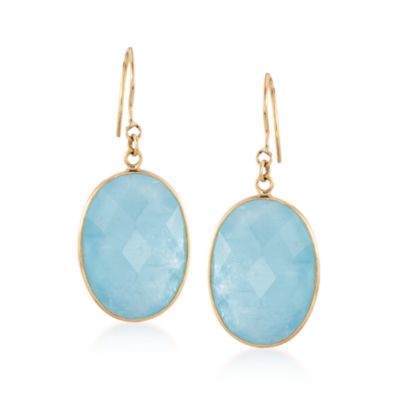 Faceted Milky Aquamarine Drop Earrings in 14kt Yellow Gold &mdash; Alt Image 1