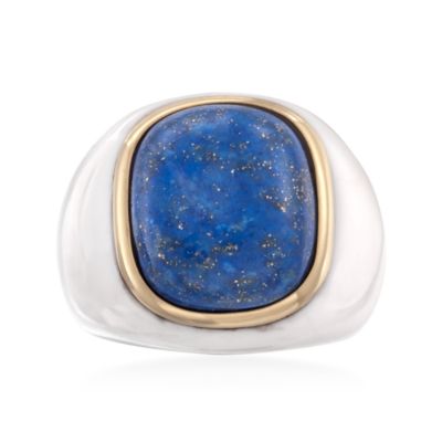 Square Lapis Ring With White Agate in 14kt Yellow Gold &mdash; Alt Image 1