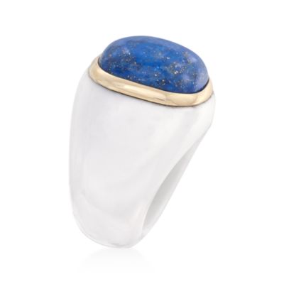 Square Lapis Ring With White Agate in 14kt Yellow Gold &mdash; Alt Image 3