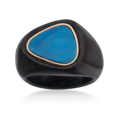 Faux Blue Opal and Black Agate Ring in 14kt Yellow Gold &mdash; Alt Image 1