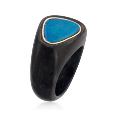 Faux Blue Opal and Black Agate Ring in 14kt Yellow Gold &mdash; Alt Image 3