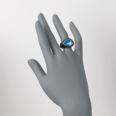 Faux Blue Opal and Black Agate Ring in 14kt Yellow Gold &mdash; Alt Image 2