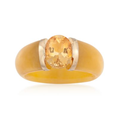 2.30 Carat Citrine and Yellow Jade Ring in 14kt Yellow Gold &mdash; Alt Image 1