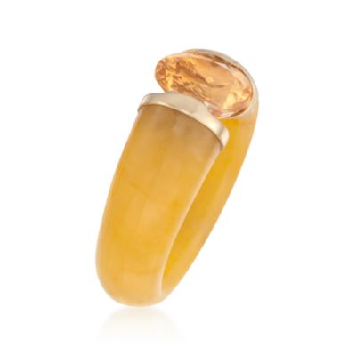 2.30 Carat Citrine and Yellow Jade Ring in 14kt Yellow Gold &mdash; Alt Image 3