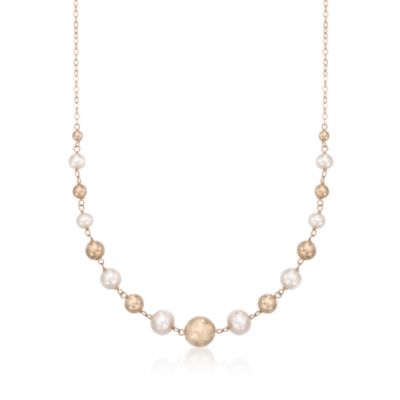 Cultured Pearl and Polished Bead Necklace in 14kt Yellow Gold &mdash; Alt Image 1