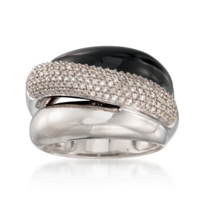 Black Agate and .50 ct. t.w. Diamond Ring in Sterling Silver &mdash; Alt Image 1