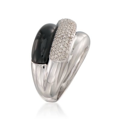 Black Agate and .50 ct. t.w. Diamond Ring in Sterling Silver &mdash; Alt Image 3