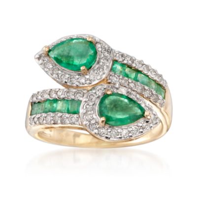 2.00 ct. t.w. Emerald and .60 ct. t.w. Diamond Bypass Ring in 14kt Yellow Gold &mdash; Alt Image 1